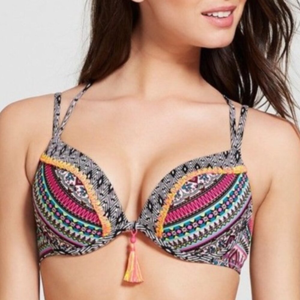 Shade & Shore Boho Push-Up Tassel Bikini Colorful Top 36D